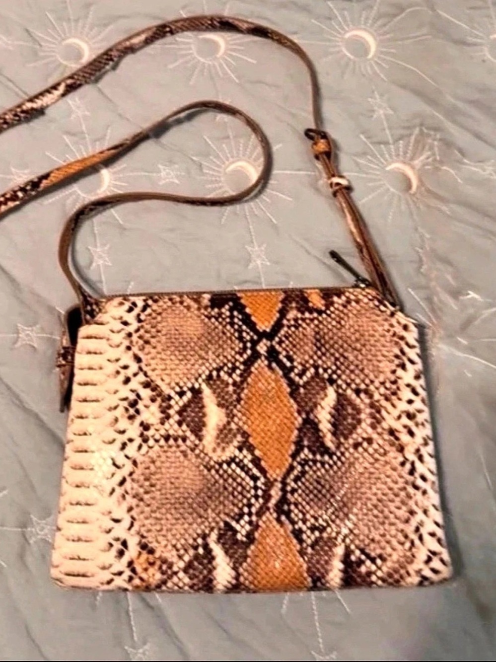 Snakeskin-Print Crossbody Bag in Brown & Beige Like New